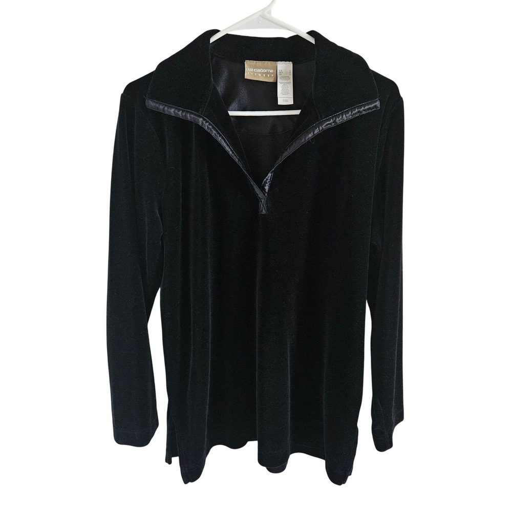 Liz Claiborne Lizwear Womens Black Velour V-Neck Pullover Top Large RN 52002